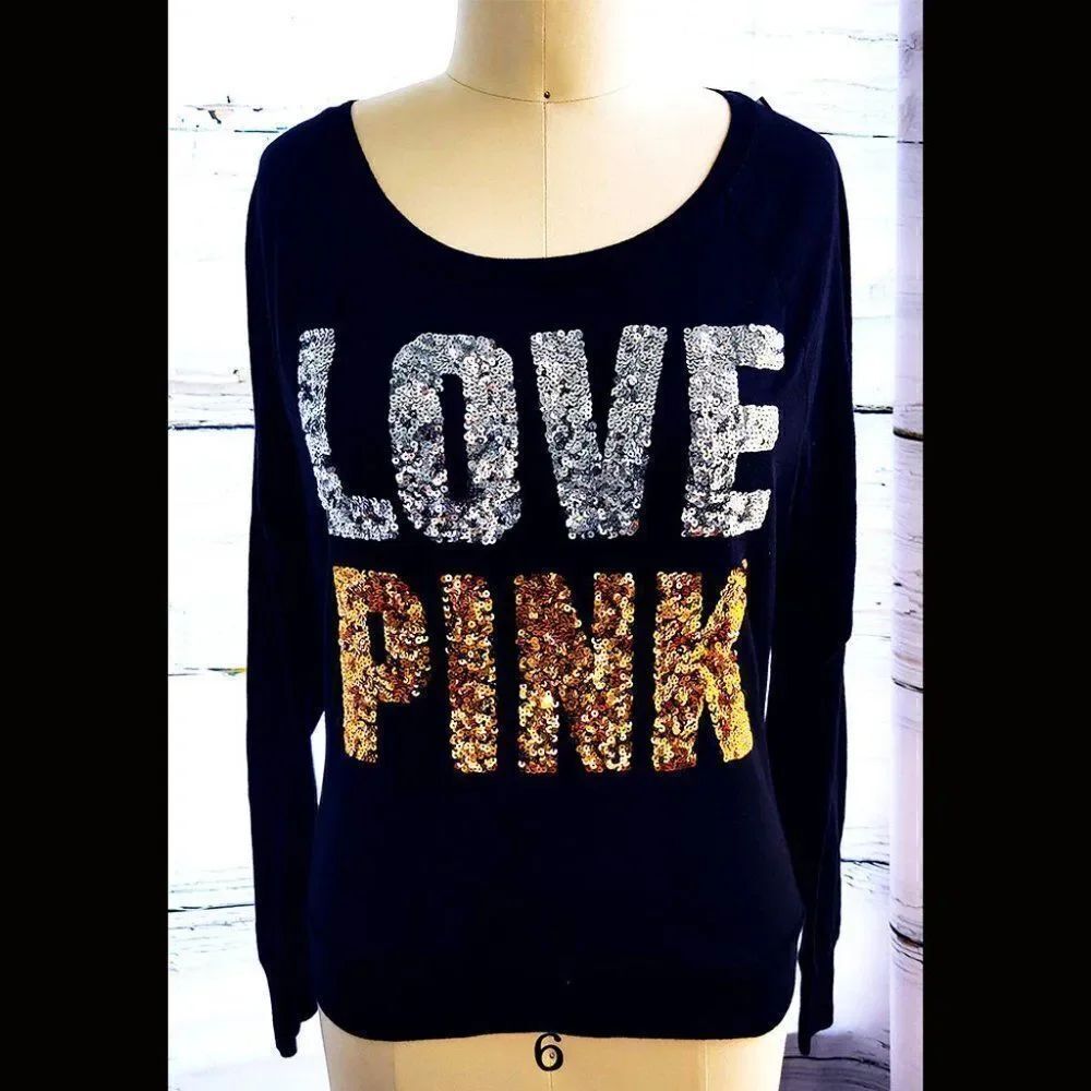 PINK Victoria Secrets black long sleeves with sequins shirt top